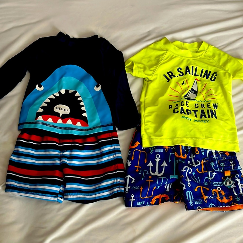 Baby boys set of 2 rash guards and trunks, 18 months.